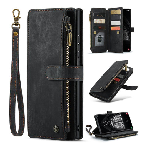 Black CaseMe C30 Wallet Case with Zipper Folio & Wrist Strap for Galaxy S23 Ultra - 1