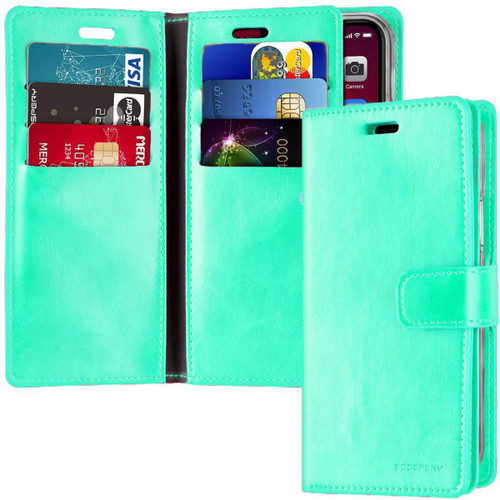 Mint Green Mercury Mansoor Diary Flip Wallet Case For iPhone 15 - 1