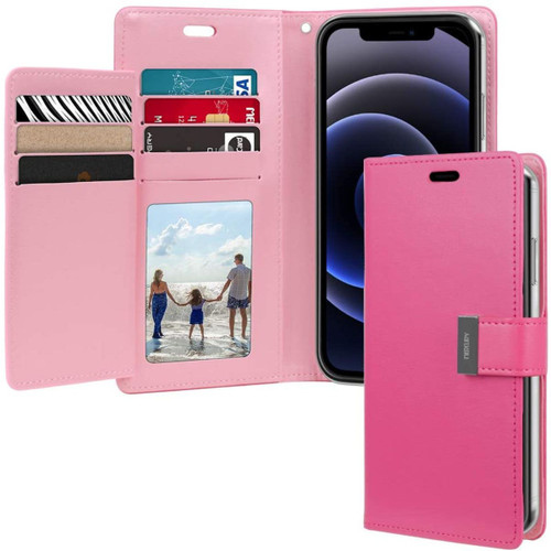 Hot Pink iPhone 15 Mercury Rich Diary Card Holder Wallet Case - 1