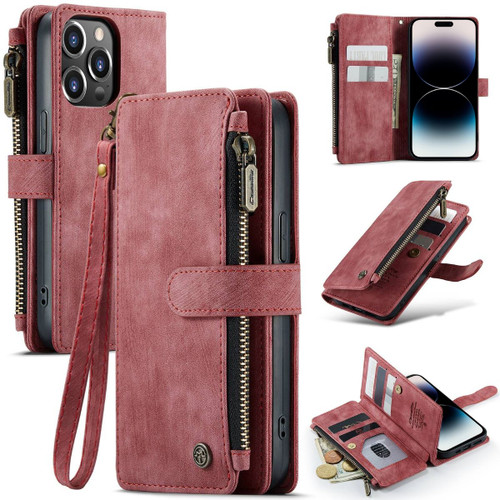 Red CaseMe C30 Wallet Case with Zipper Folio & Wrist Strap for iPhone 14 Pro - 1