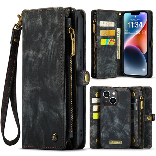 Black  2 in 1 Retro Zipper Wallet Magnetic Case For iPhone 15 Plus - 1