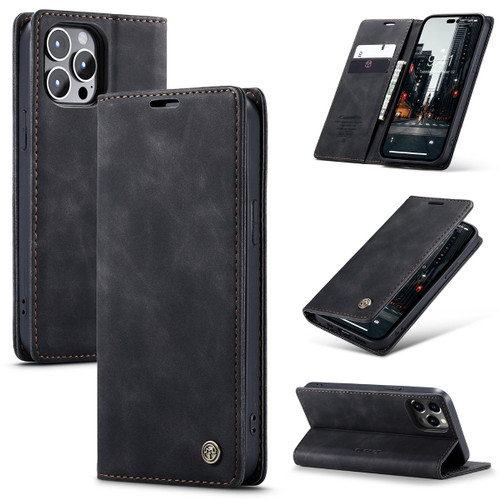 Black CaseMe Slim Magnetic Classy Wallet Case For iPhone 15 Pro Max - 1