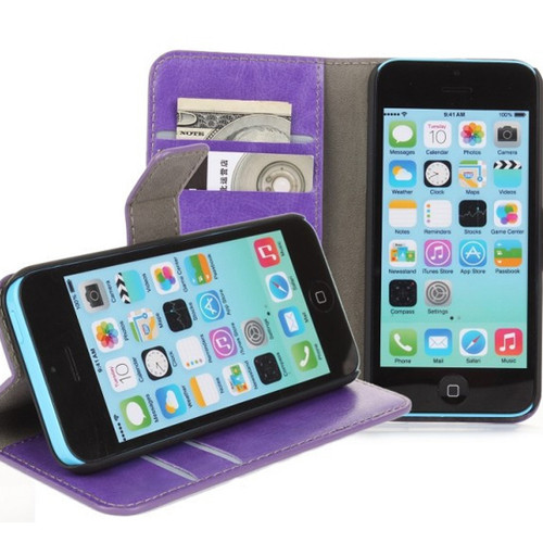 Purple Stylish Textured Leather Wallet Stand Case for Apple iPhone 5C - 1