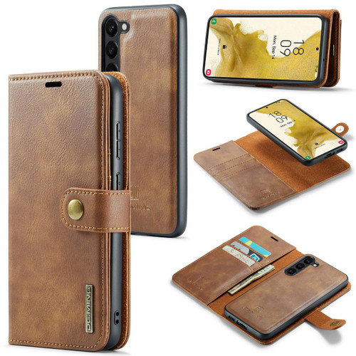 Brown DG.Ming Textured 3 Card 1 Cash Wallet Magnetic Case For Galaxy S23 Plus - 1