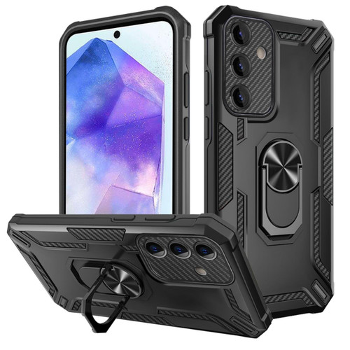 Black Military Grade Warship Armor Rotating Metal Ring Case For Galaxy A55 5G - 1