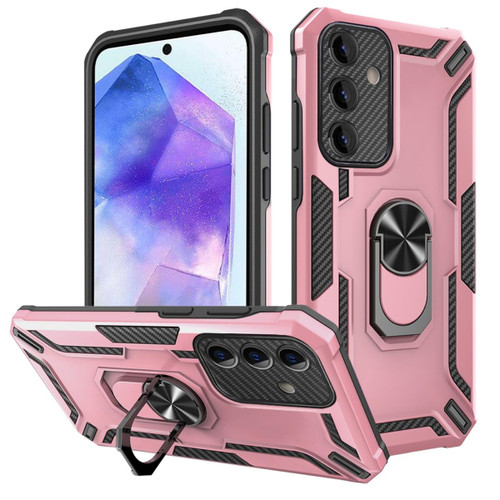 Rose Gold 360 Rotating Ring Warship Armor Shockproof Case For Galaxy A55 5G - 1