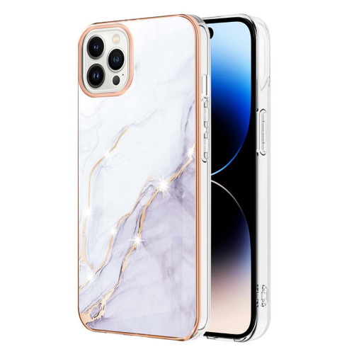 White Electroplating Marble Pattern Slim Shockproof Case For iPhone 14 Pro - 1