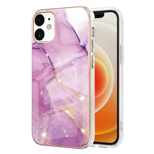 Purple Premium Electroplated Mable Stone Pattern Case For iPhone 12 / 12 Pro - 1