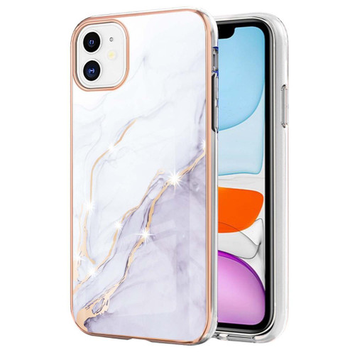 White iPhone 11 Electroplating Marble Pattern Slim Shockproof Case - 1