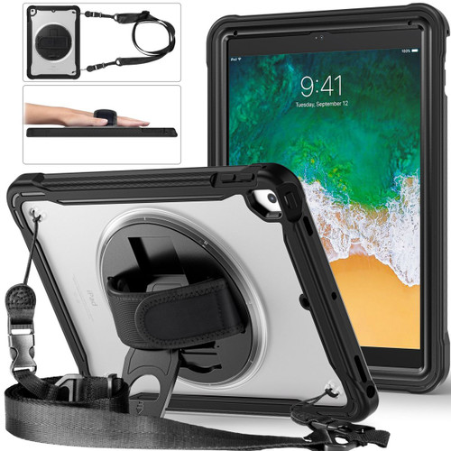 Heavy duty rugged case for iPad Air, Air 2, 2017 & 2018 with hand grip and strap – front view Heavy duty rugged case for iPad Air, Air 2, 2017 & 2018 with hand grip and strap – front view