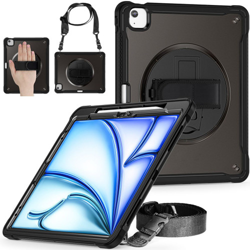 Front view of rugged case for iPad Air 13‑inch 2024/2025 with hand grip and strap