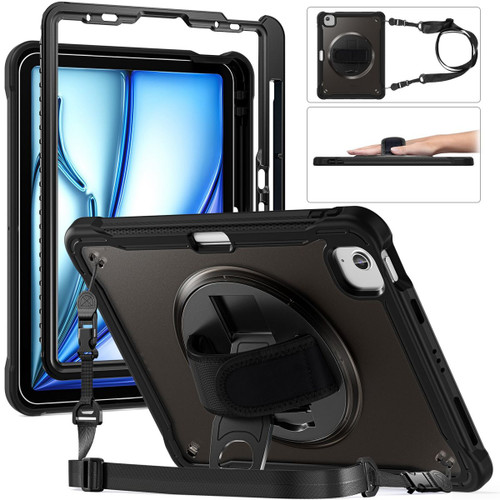 Front view of rugged case for iPad Air 11‑inch 2024/2025 with hand grip and strap