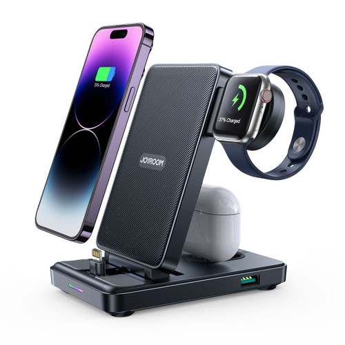 JOYROOM 4-in-1 Wireless Charging Stand for iPhone, Apple Watch & AirPods – Black - 1 JOYROOM 4-in-1 Wireless Charging Stand for iPhone, Apple Watch & AirPods – Black - 1