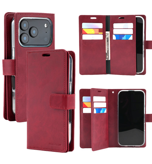 Wine Genuine Mercury Mansoor Diary Wallet Case For iPhone 17 Pro - 1 Wine Genuine Mercury Mansoor Diary Wallet Case For iPhone 17 Pro - 1