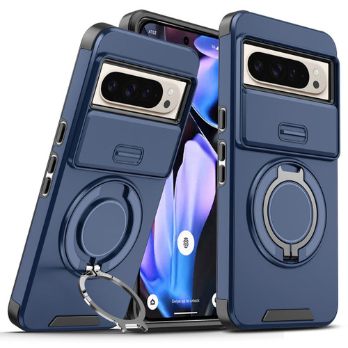Blue Shockproof Rugged Heavy Duty Sliding Camshield Ring Case for Pixel Pro 9 XL