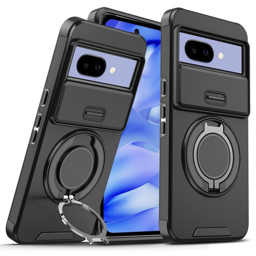 Black Shockproof Rugged Heavy Duty Sliding Camshield Ring Case for Pixel 9a
