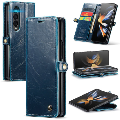 Blue Galaxy Z Fold4 Leather Business Wallet Card Slot Case - 1 Blue Galaxy Z Fold4 Leather Business Wallet Card Slot Case - 1