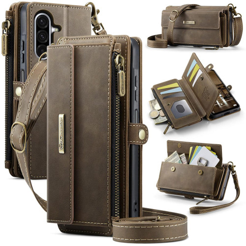 Coffee CaseMe C39 RFID Blocking Zipper Wallet Case for Galaxy A17 5G - 1