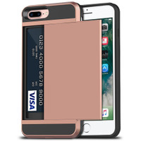 Rose Gold Rubber Bumper Slide Armor Card Holder Case For Apple IPhone 7 Plus / 8 Plus