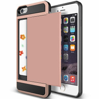 Rose Gold Slide Armor Case With Card Slot Holder For Apple IPhone 6 / 6S