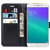 Black Premium Litchi Wallet Textured Wallet Case For Oppo R9 Plus