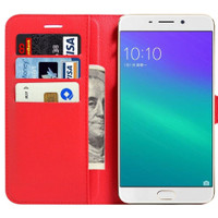 Red Smart Litchi Wallet Textured Wallet Case For Oppo R9 Plus