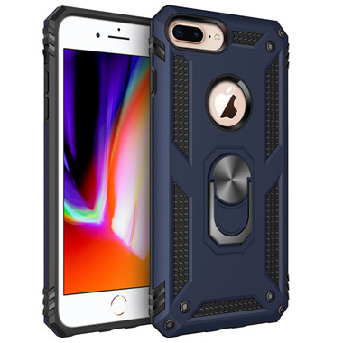 Navy 360 Rotating Metal Ring Shock Proof Stand Case for iPhone 8 Plus - 1