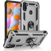 Silver Shock Proof 360 Rotating Metal Ring Stand Case For Galaxy A11