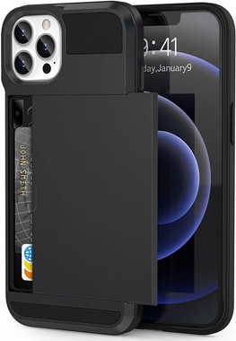 Black Slide Card Pocket Slim Armour Case For iPhone 13 Pro  - 2