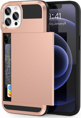 Rose Gold Slide Armor Case with Card Slot Holder For iPhone 13 Pro  - 2