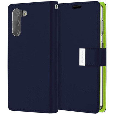 Navy Galaxy S22 Plus Stylish Rich Diary Wallet Card Holder Case - 3