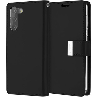Black Stylish Rich Diary Wallet Card Holder Case For Galaxy S22 Ultra - 2