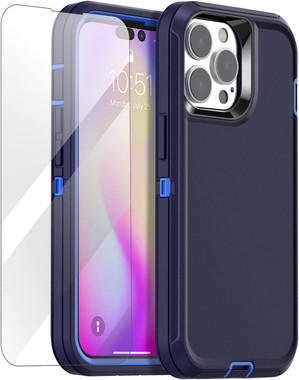 Navy iPhone 14 Pro Tradies Military Defender Heavy Duty Case - 1