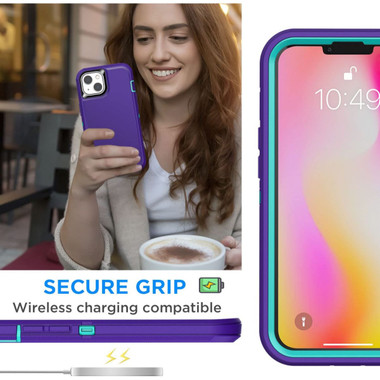 Purple iPhone 14 Plus Military Full Body Shock Proof Defender Case - 2