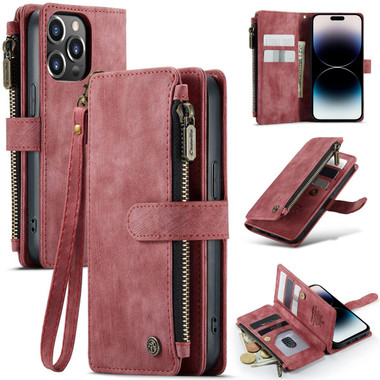Red CaseMe C30 Wallet Case with Zipper Folio & Wrist Strap for iPhone ...