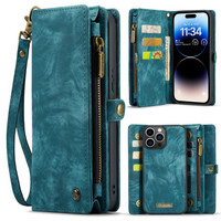 Blue iPhone 15 Pro  2 in 1 Retro Zipper Wallet Magnetic Case - 1