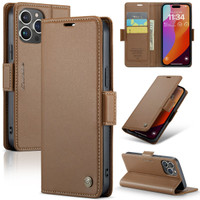 Brown CaseMe Butterfly Buckle RFID Anti-theft Case For IPhone 15 Pro