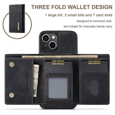 Black iPhone 15 DG.Ming M2 Series 3-Fold Multi Card Wallet Case - 2