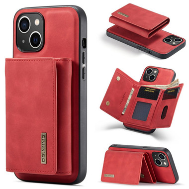 Red iPhone 15 DG.Ming M2 Series Case Removable 3 Fold Wallet - 1