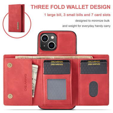 Red iPhone 15 DG.Ming M2 Series Case Removable 3 Fold Wallet - 2