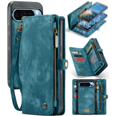 Blue  2 in 1 Retro Zipper Wallet Magnetic Case For Google Pixel 9 Pro XL - 1