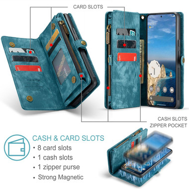 Blue  2 in 1 Retro Zipper Wallet Magnetic Case For Google Pixel 9 Pro XL - 2