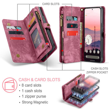 Wine Multi-functional 2 in 1 Purse Wallet Magnetic Case For Google Pixel 9 Pro - 2