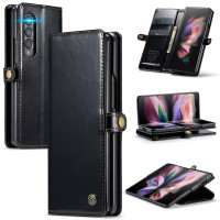 Black Galaxy Z Fold3 Leather Business Wallet Card Slot Case - 1