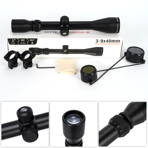 Epicshot Waterproof X Class 3-9x40mm Mil-dot Rifle Scope with Rings