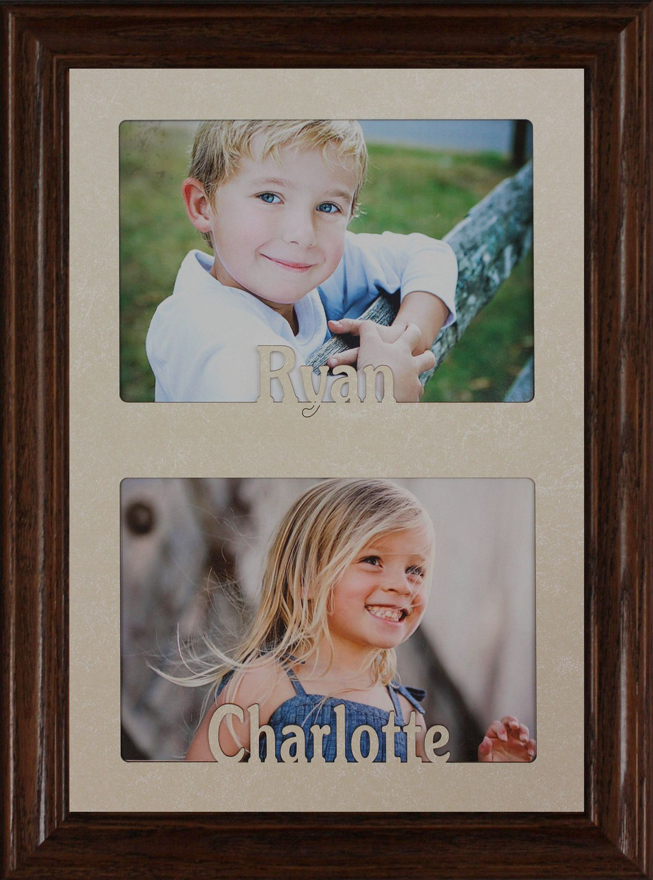 Personalized Double Landscape Photo Name Frame W/Cream Mat ~ Holds Two 4x6  or cropped 5x7 Photos ~ Great Gift for Parents or Grandparents!