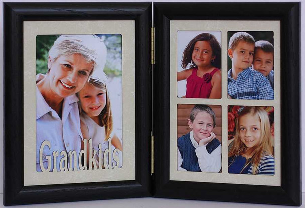 5x7 GRANDKIDS Double Hinged Portrait Frame with Cream Mats