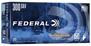 Federal Power-Shok Rifle, 300 Savage, 150 Grain, Jacketed Soft Point, 2630 fps