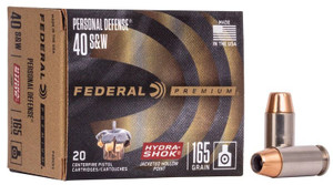 Federal Personal Defense Hydra-Shok, 40 S&W, 165 Grain, Hydra-Shok Jacketed Hollow Point, 980 fps