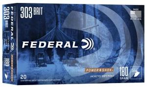 Federal Power-Shok Rifle, 303 British, 180 Grain, Jacketed Soft Point, 2460 fps